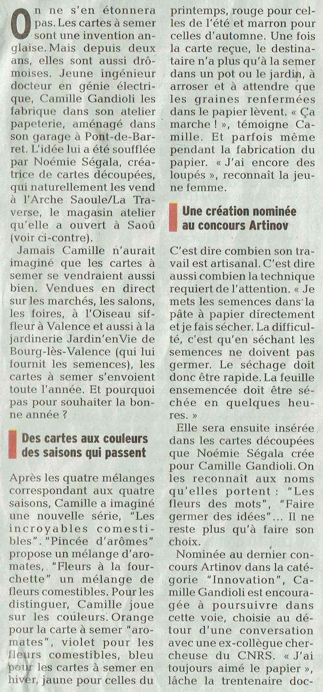 article du Dauphiné Libéré en août 2016